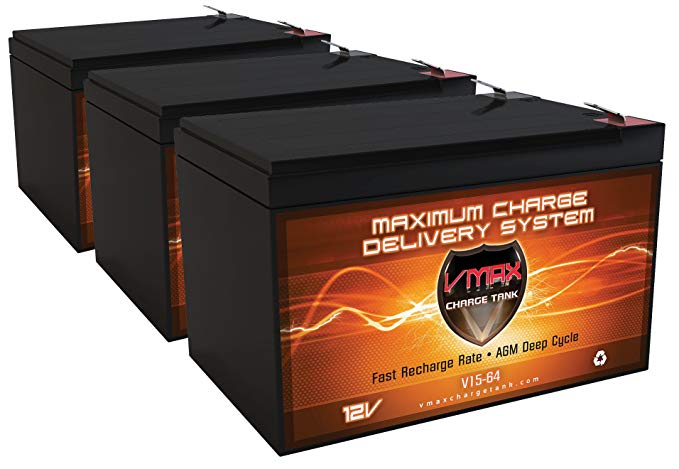 Qty 3 VMAX64 12V 15Ah AGM Deep Cycle Battery for Razor MX500 MX650