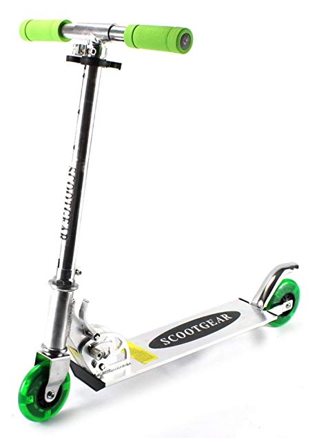 Velocity Toys ScootGear Kid's Children's Two Wheeled Metal Toy Kick Scooter w/ Adjustable Handlebar Height, Light Up Wheels (Green)