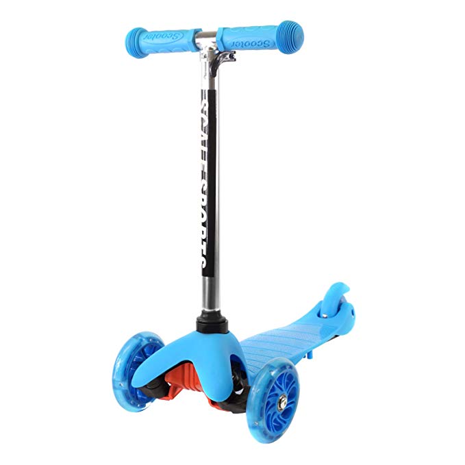 Scale Sports Kids Kick Scooter 3 Wheel Lean to Steer Adjustable Height T-Bar Ride On LED Wheels up to 85 LB Age 3+