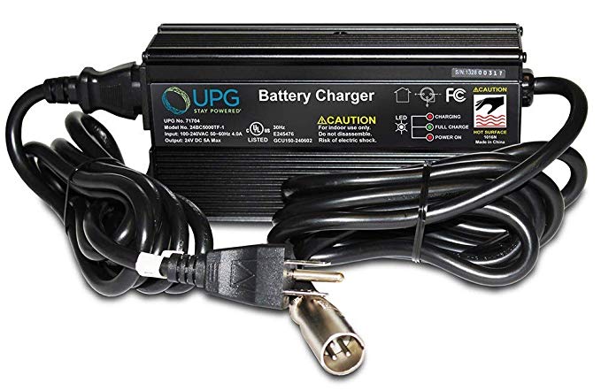 24v 5 amp Premium Quality Heavy Duty XLR off-board Sealed AGM Universal 24BC5000TF-1 battery charger with fan, UL¨ Listed replaces LS24/4-08, HP8204B, HP-8204B, HP2048B, HP1211B, HP-1211B, 17750, JAC0524 XLR, CH5403, BC-24-5000F, WS150-1, LP-2440, AU-092-4 electric scooter, wheelchair.