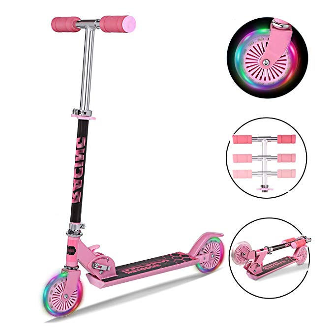 Mini Kick Scooter Aluminum Folding Scooters Adjustable Height Light Up Wheels Kids Girls Boys Toddler, Ages 2-8 Years (US Stock)
