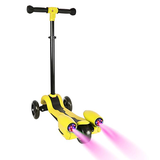 WdtPro Kick Scooter for Kids, Atomizing Kid Scooters with LED Light Up Wheels, Rocket Sprayer and Sound Effect, Adjustable Height