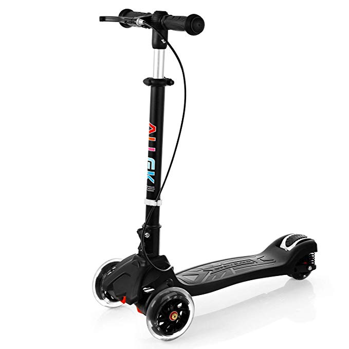 Allek 3 Wheel Scooter, Lean to Steer Deluxe 3 Flashing Up Wheel Adjustable Height Foldable Birthday Gift Children from 3 to 17 Year-Old