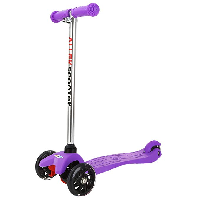 Allek Mini Kick Scooter, Lean to Steer Deluxe PU Flashing 3 Wheels Folding Adjustable Height for Children from 3 to 8 Years Old