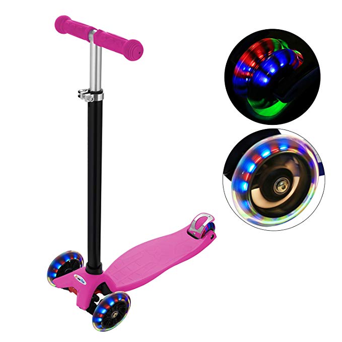 ANCHEER Kick Scooter for Kids 3 Wheels, Adjustable Height Kids Scooter LED Light Flashing PU Wheels, Scooter for Boys and Girls 3-12 MG