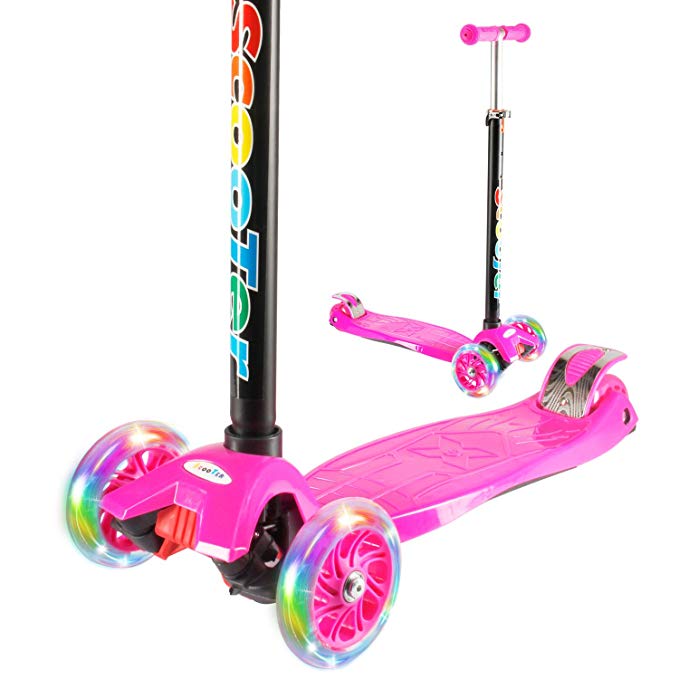 Vamslove Kick Scooter Kids Toys Boys Girls, 3 Flashing Wheels Adjustable Height Non-Slip Handle Widening Deck Kids Scooter - Birthday Toys Ages 3 4 5 6 7 8 + Years Old (Pink)