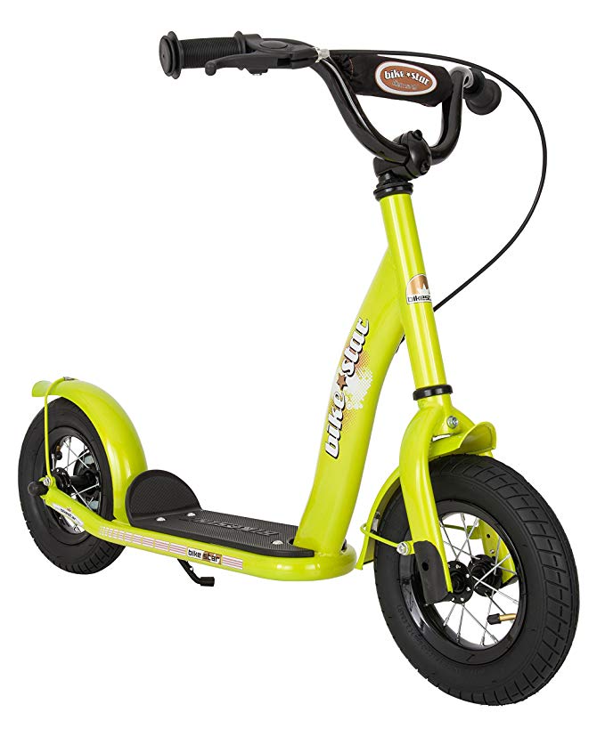 BIKESTAR Original Safety Pro Sport Push Kick Scooter Kids with brakes, mudguard and air tires for age 5 year old children | Classic Edition with Alloy Wheels 10 Inch | Brilliant Green