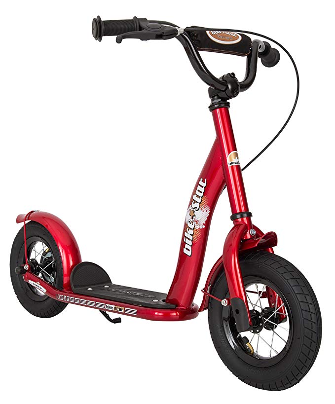 BIKESTAR Original Safety Pro Sport Push Kick Scooter Kids with brakes, mudguard and air tires for age 5 year old children | Classic Edition with Alloy Wheels 10 Inch | Heartbeat Red