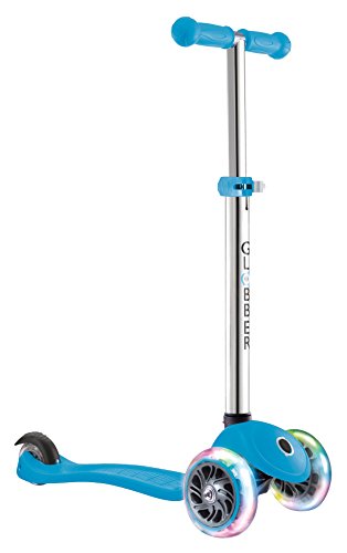 Globber 3 Wheel Adjustable Height Scooter with LED Light Up Wheels (Light Blue/Chrome)