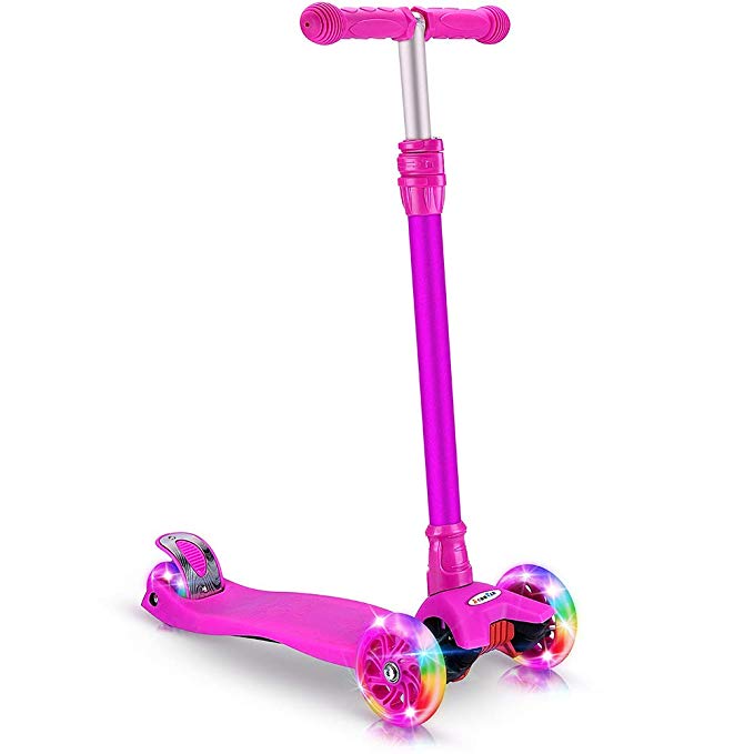 BELEEV Kick Scooter for Kids 3 Wheel Scooter, 4 Adjustable Height, Lean to Steer with PU LED Light Up Wheels for Children from 3 to 14 Years Old