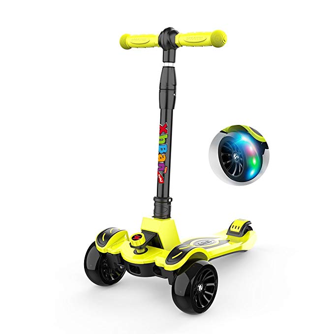 XHBAN 3-Wheel Kids Scooter-Foldable with Adjustable Height T Bar-PU LED Big Flashing Wheels-Widened Anti-Skid Pedal-Ultimate Children’s Best Birthday Present for 3-15 Years Old
