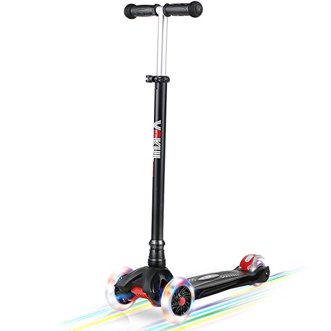 VOKUL Mini Kick Scooter for Kids Age 3 and Old Kick Glider 3 Wheel LED light with Adjustable Height for Childhood Fun - Excellent Stable Lean-to-Steer Mechanism