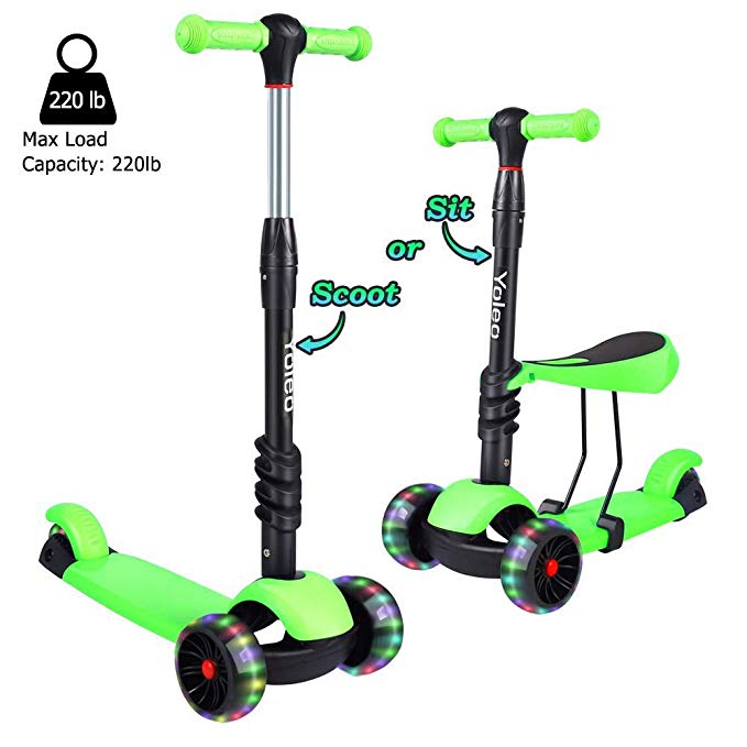 Yoleo Kick Scooters, 3 in 1 Kick Scooter with Removable Seat for Toddlers & Kids Girls & Boys, Adjustable Height PU Flashing Wheels for Children from 2 to 8 Year-Old