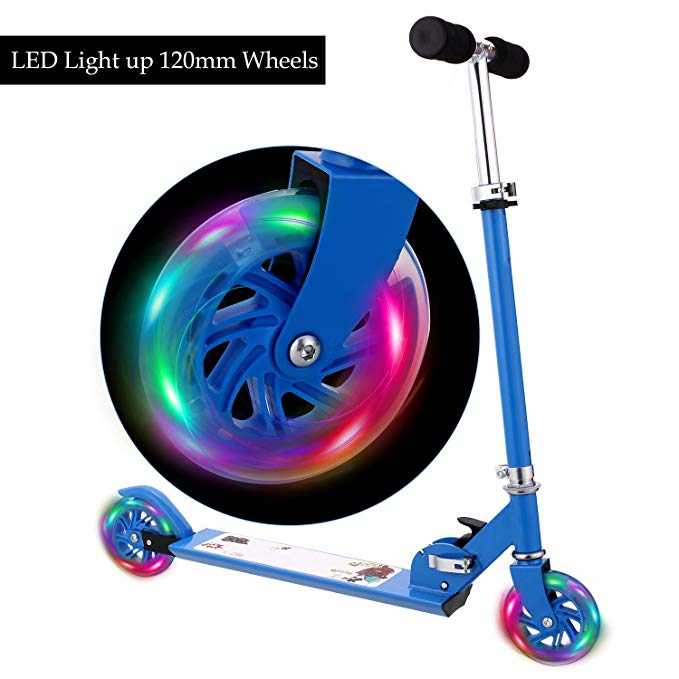 Dongchuan B1 Scooter for kids with LED Light up Wheels, Adjustable Height Kick Scooters for Boys and Girls|Rear Fender Break|5.29 lb Lightweight Folding Push Scooter for Kids ages 3-10