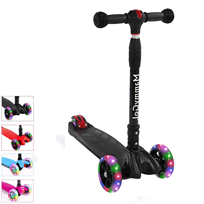 MammyGol Kick Scooters for Kids,Adjustable Handle Folding LED Spray Jet Scooter, 3 Wheeled, 110lb Weight Limit, Age 3-8