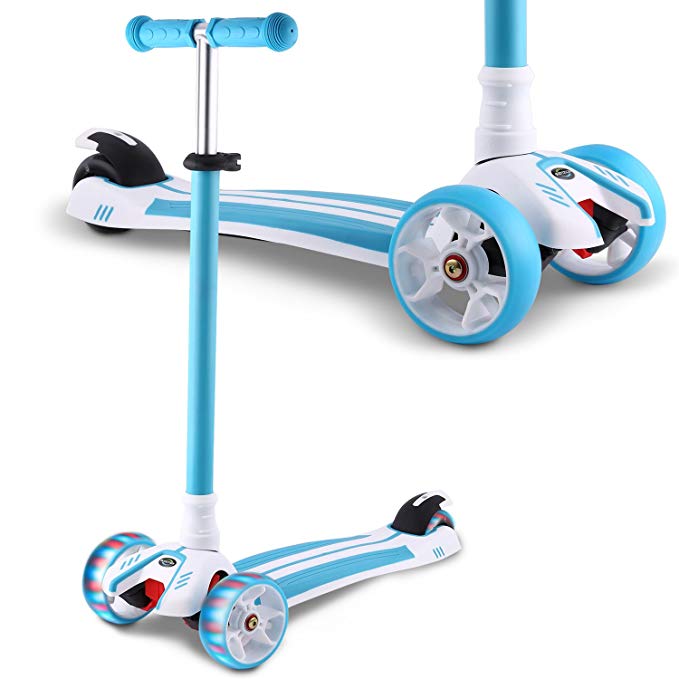 Hikole Scooter Kids, 3 Wheel Mini Adjustable Kick Scooter LED Light Up Wheels, Gifts Girls Boys 3 to 12 Years Old