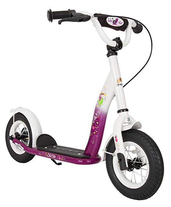 BIKESTAR Original Safety Pro Sport Push Kick Scooter Kids with brakes, mudguard and air tires for age 5 year old children | Classic Edition with Alloy Wheels 10 Inch | Bewitching Berry & Diamond White