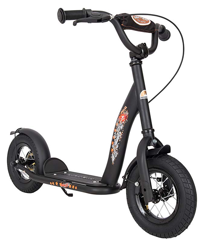 BIKESTAR Original Safety Pro Sport Push Kick Scooter Kids with brakes, mudguard and air tires for age 5 year old children | Classic Edition with Alloy Wheels 10 Inch | Diabolic Black