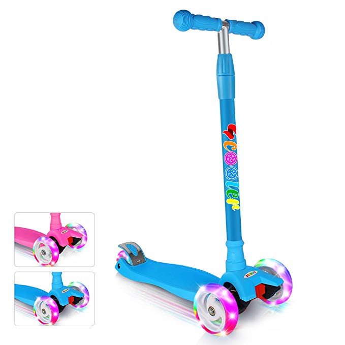 BELEEV Scooter for Kids Kick Scooter 3 Wheel, 4 Adjustable Height, Lean to Steer with LED Light Up Widen Wheels for Children from 3 to 13 Years Old