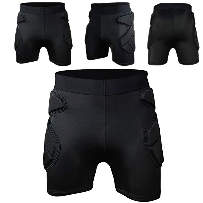 COOLOMG Men's Sport Soccer Shock Rash Guard Short Pants Grappling goalkeeper Padded shorts