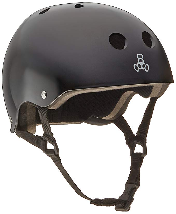 Triple 8 Brainsaver Glossy Helmet with Standard Liner (Black Gloss, Small)