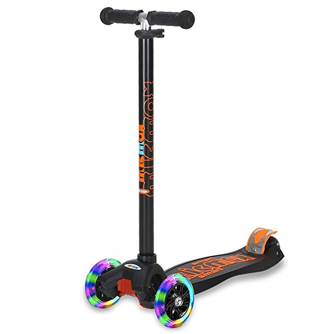 Banne Scooter Height Adjustable Lean to Steer Flashing PU Wheels 3 Wheel Kick Scooters Kids Boys Girls (Black)