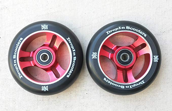 DIS 100mm Red 6-spoke Metal Core Scooter Wheels with Bearings (2 Wheels)