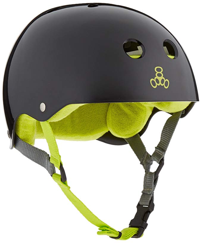 Triple Eight Helmet with Sweatsaver Liner, Black Glossy With Green, Medium