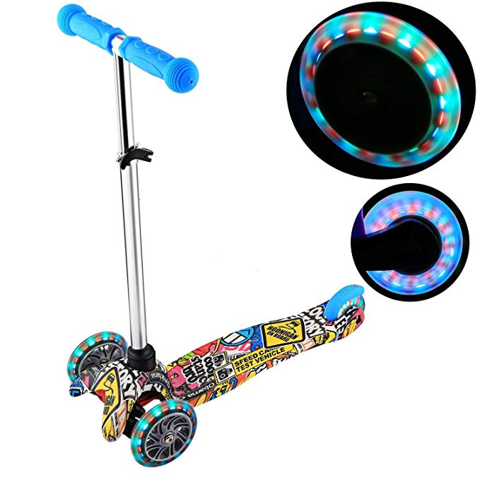 PEATAO Scooter for Kids with LED Light up Wheels, Adjustable Height Kick Scooters for Boys and Girls,Lightweight Folding Kids Scooter, 110lb Weight Capacity (US Stock)