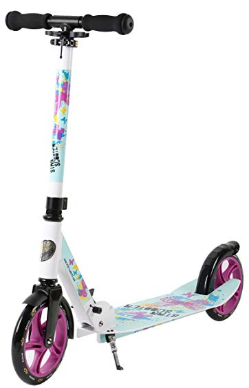 STAR-SCOOTER Original Pro Sport Big Wheel Push kick Scooter Foldable with Extra Big Footstep for Adults, Teens and Kids age 7 years | 205mm XXL Footstep Edition | White & Turquoise