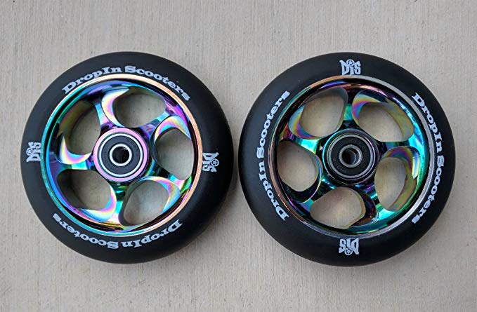 DIS 110mm Black Slicks Metal Core Scooter Wheels - 2 Wheels with ABEC-11 Bearings and spacers installed