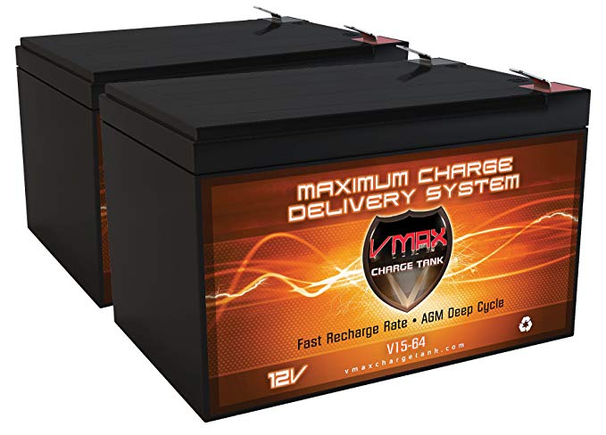 QTY 2 VMAXMB64 AGM Deep Cycle Battery Replacement for Invacare L-4 Lynx 4 Portable 4-Wheel Scooter 12V 15Ah Battery