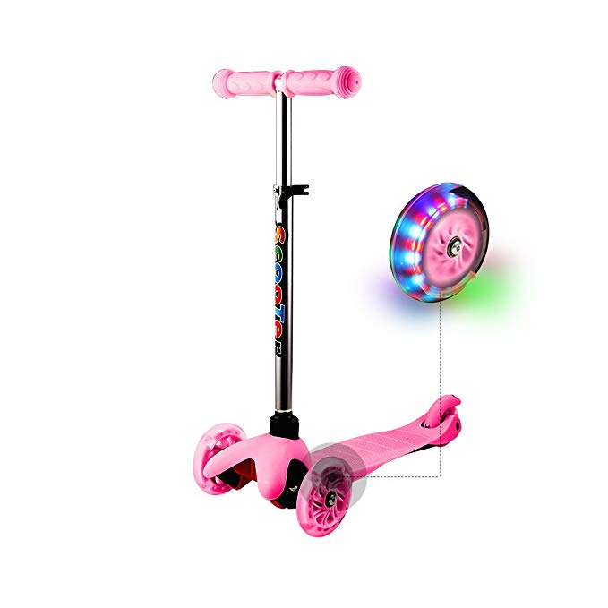 Hikole Scooter for Kids Toddler, 3 Wheel Mini Height-Adjustable Kick Scooter with LED Light Up Wheels, Birthday Gifts for Children Boys Girls 2 to 6 Years Old