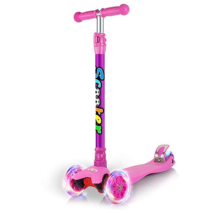 GOOGO Kick Scooter for Kids 3 Wheel Scooter, 4 Adjustable Height, Lean to Steer with PU Light Up Wheels for Children Ages 3-14