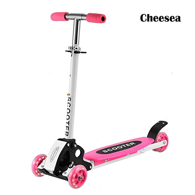 Cheesea 3 Wheels Cute Toddler Scooter – Pink Adjustable Height T-Bar Kick Push Toy Scooter Perfect for 2-8 Years Old