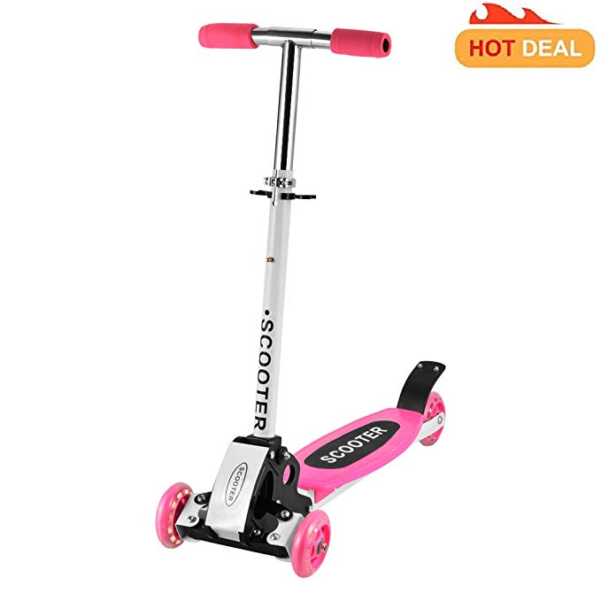 Kick Scooter for Kids 3 Wheels, 4 Adjustable Height Kids Scooter Wide Deck LED Light Flashing PU Wheels, Scooter for Boys, Girls and Toddlers 3-16yrs