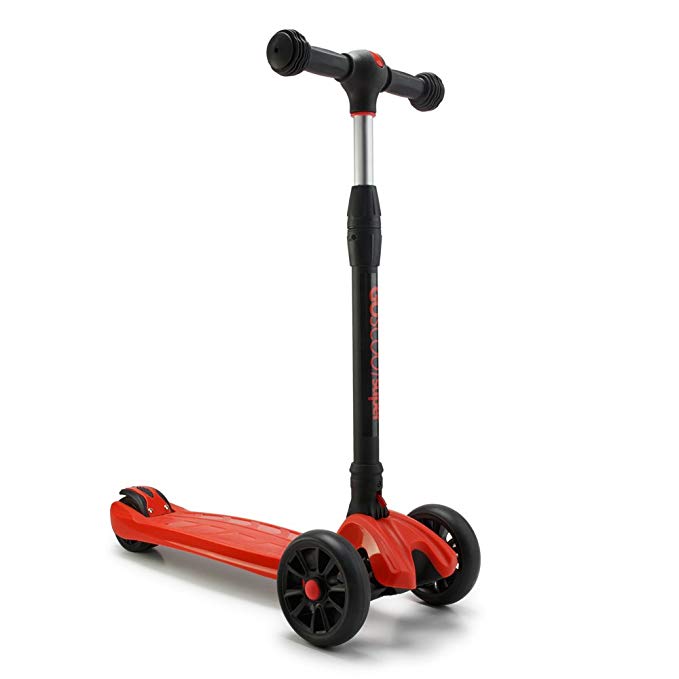 Foldable GoScoot Super 3-Wheel Kick Scooter for Kids by New Bounce|Deluxe Outdoor Toy with Adjustable TBar| Durable Wheels for a Smooth Ride on Urban/Suburban Terrains|Great Gift for Toddlers (Red)