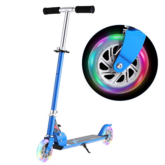 Hikole Scooter for Kids | Mini Foldable Portable Adjustable Kick Scooter with 2 LED Light Up Wheels, Birthday Gifts for Children Boys Girls 4-10 Years Old