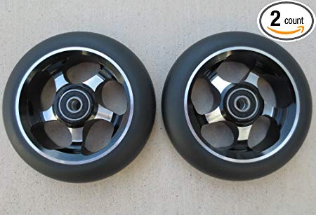 DIS 110mm Spoked Black on Silver Metal Core Park Scooter Wheels (Pair - 2 wheels) with Bearings and Spacers Installed