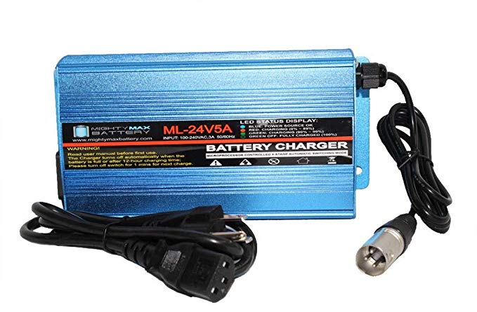 Mighty Max Battery 24V 5Amp Three Stage XLR Scooter Charger for Merits S139 Pioneer PT3 Brand Product