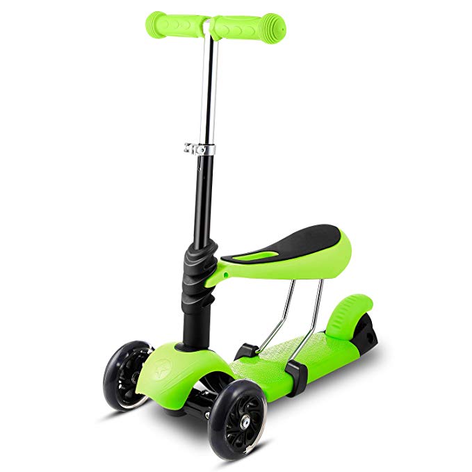 Jaketen 3 Wheels Kick Scooter,Adjustable Height Mini Kick Scooter with LED Light Up Wheels