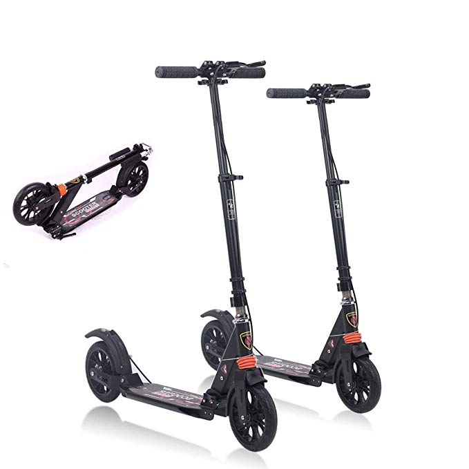 MONODEAL Adjustable Height Scooter, 2 Wheel Teen/Adult Kick Scooter with Aluminum Alloy Frame, Front & Rear Spring Shock-Absorbing System, Easy-Folding, Adjustable T Handlebar - 180lb Weight Limit