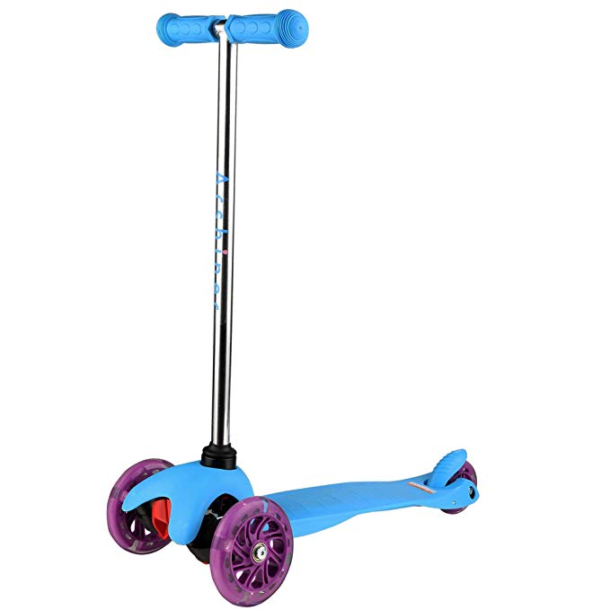 Arshiner 3 Wheel Foldable Mini Scooter Glider with Adjustable T-bar Handle & Light Up Wheels