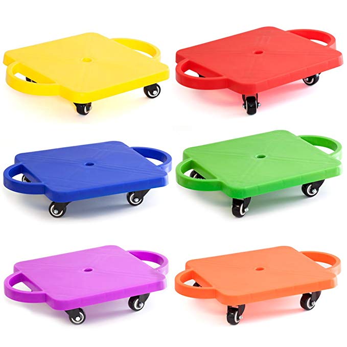 GSE Games & Sports Expert Kids Gym Class Plastic Scooter Board with Safety Guard Handles (Single / 6-Pack)