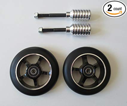 DIS 100mm 5-spoke Black on Black scooter wheels and silver pegs set (pair – 2 wheels and 2 pegs)