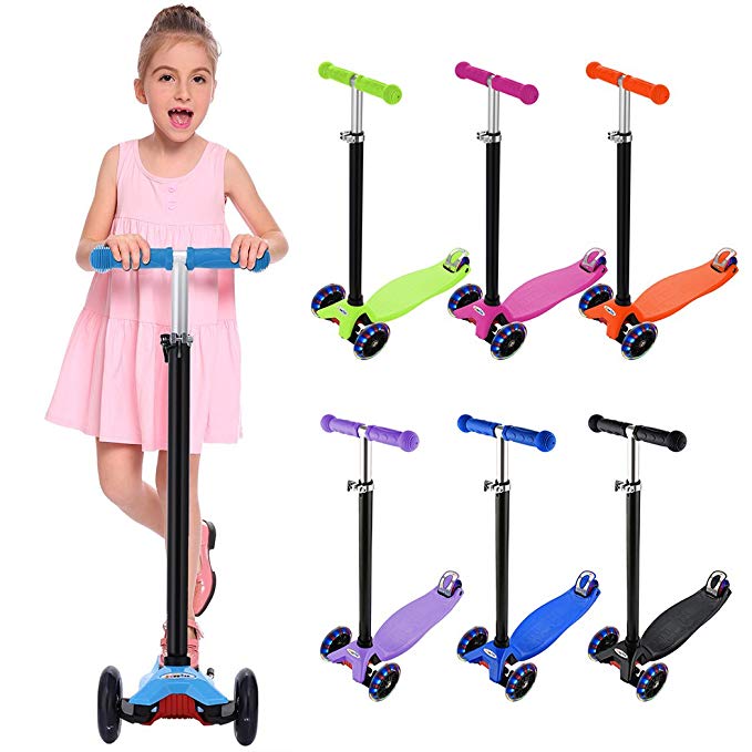 WeSkate Kick Scooter for Kids 3 Wheels, Adjustable Height Kids Scooter LED Light Flashing PU Wheels, Scooter for Boys and Girls 3-12