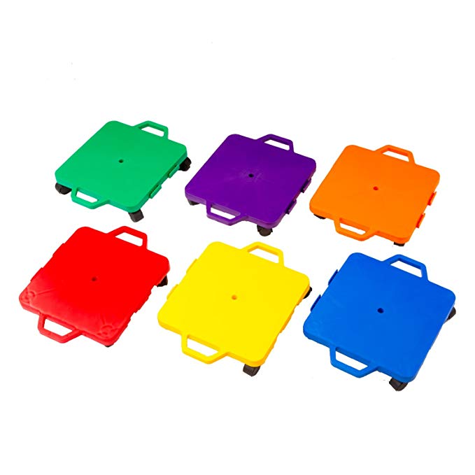 Cosom Scooter Board Set, 16 Inch Children's Sit & Scoot Board With 2 Inch Non-Marring Nylon Casters & Safety Guards for Physical Education Class, Sliding Boards with Safety Handles, 6 Colors