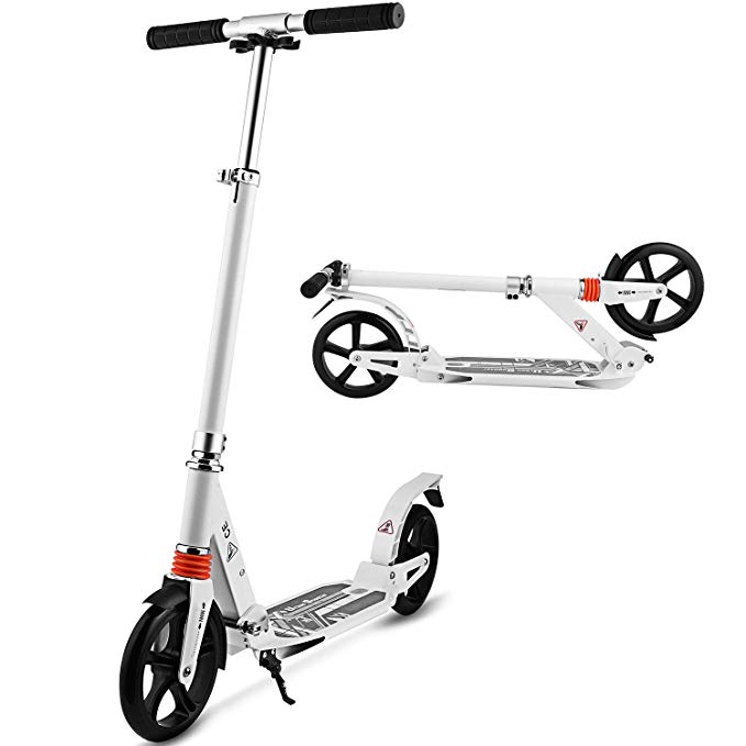 Hikole Scooter for Adult Teens | Adjustable Foldable + Dual Suspension + Shoulder Strap + Big Wheels + Rear Fender Brake, Aluminium Alloy Commuter Scooter for Kids Age 8 Up, Smooth & Fast Ride