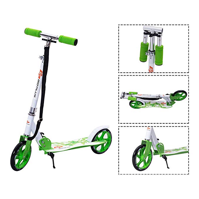 Goplus Folding Kick Scooter for Teen Deluxe Aluminum 2 Big PU Wheels Glider Adjustable Height w/ Kickstand Christmas Gift for Kids, 220lbs Capacity