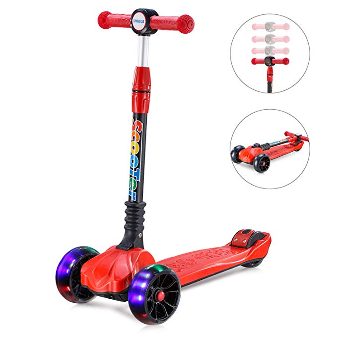UHINOOS Kick Scooter for Kids&Toddlers-4 Adjustable Height 3 Wheel Scooters for Kids-Flashing Wheels Foldable Kids Scooter Best Gifts for Children from 3-12 Years